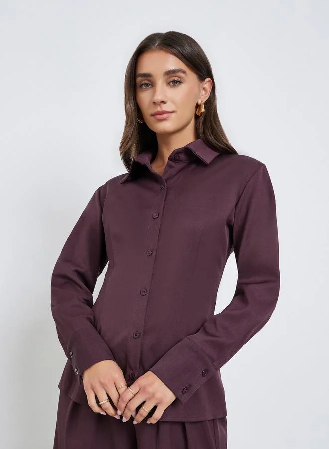 ستايلي طقم نسائي قميص سادة وبنطلون واسع الساق